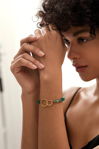 RB Crystal Beaded Bracelet - Green/18K Gold Plated