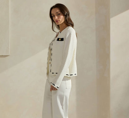 Able Contrast Trim Cardigan - Wht/Blk