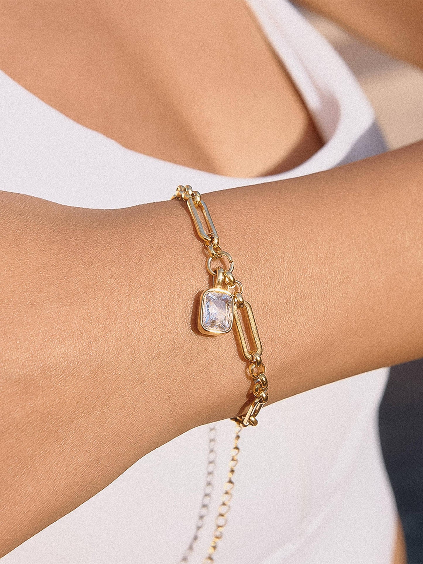 FM Leland CZ Link Bracelet - 18K Gold Plated