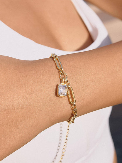 FM Leland CZ Link Bracelet - 18K Gold Plated