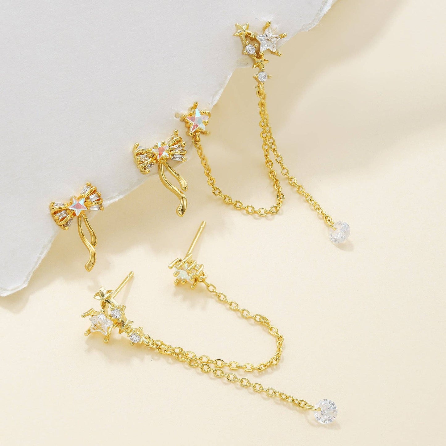 RB Cubic Zirconia Celestial Chain Earrings - 18K Gold Plated