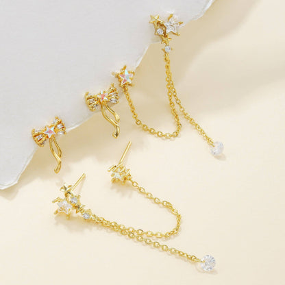 RB Cubic Zirconia Celestial Chain Earrings - 18K Gold Plated
