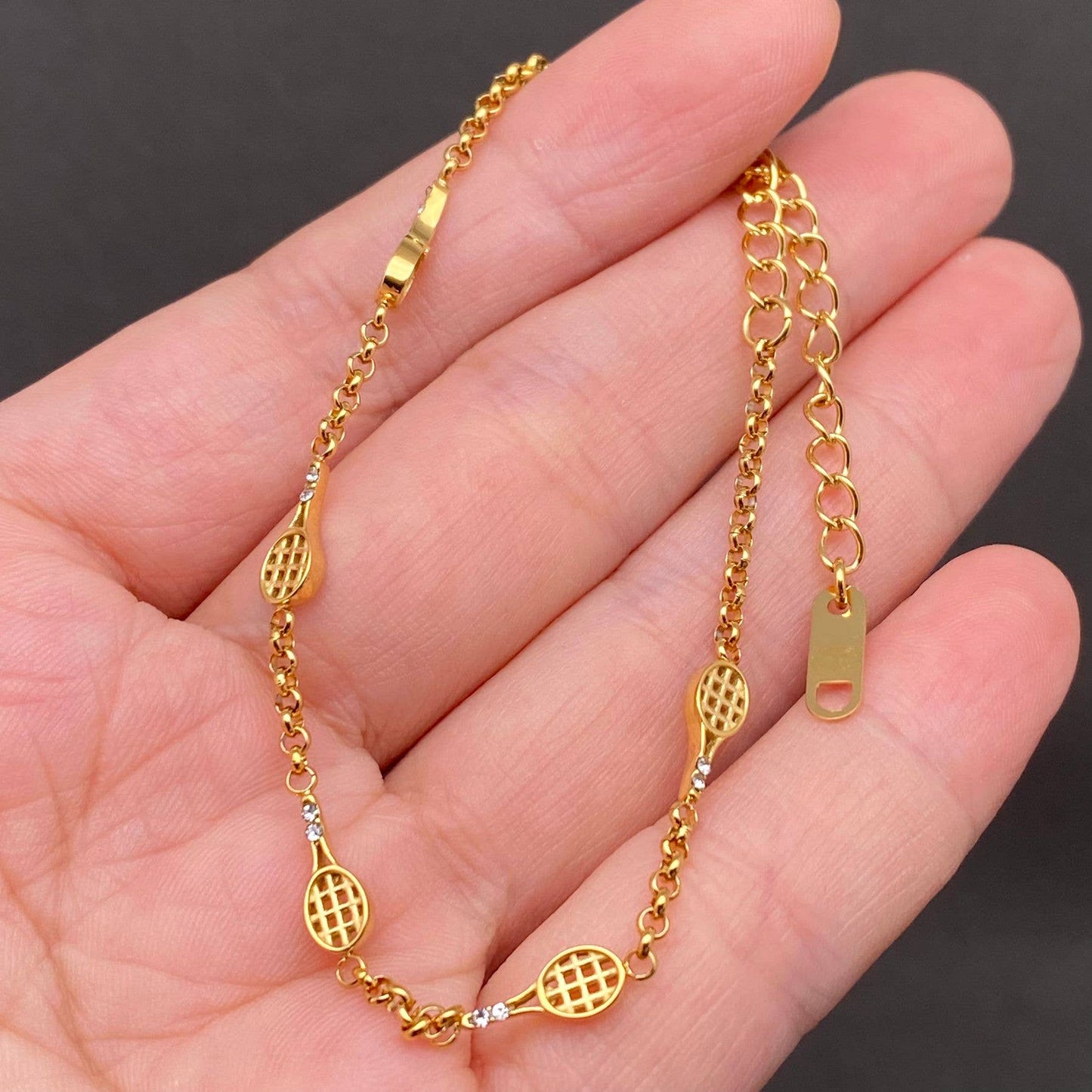 Tennis Racket Linked 18K Golden S.Steel Bracelet - FGS