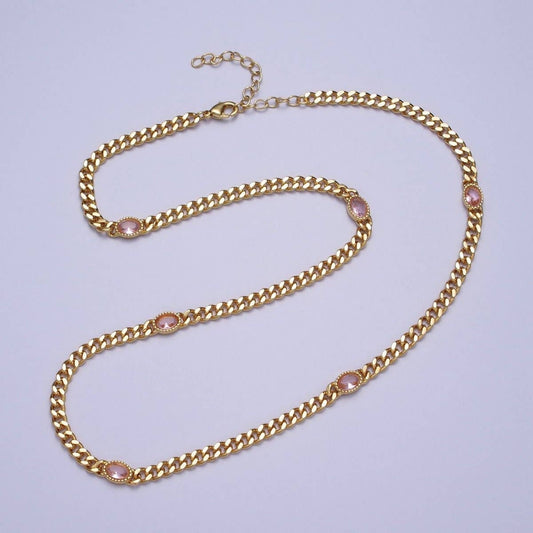 CZ Oval Curb Chain Necklace - 24K Gold Filled/18"