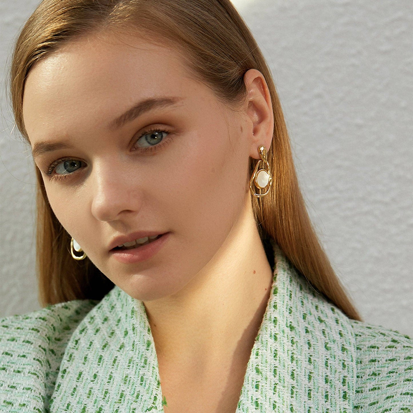 RB Organic Hammered Mother of Pearl Drop Earrings - 18K Gold Plated