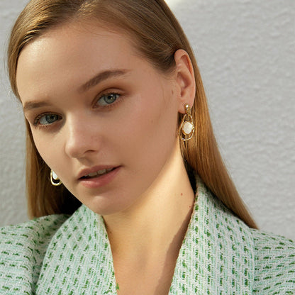RB Organic Hammered Mother of Pearl Drop Earrings - 18K Gold Plated