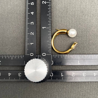 Zircon Inlaid 18K Golden S.Steel Pearl Stud Earrings - FGS