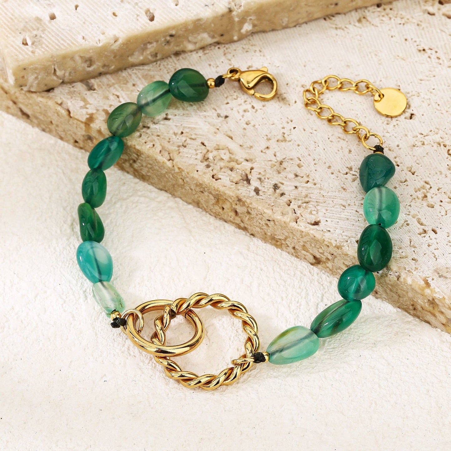 RB Crystal Beaded Bracelet - Green/18K Gold Plated