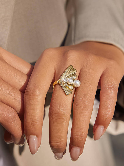 FM Kala Sculptural Pearl Statement Ring - 18K Gold Plated