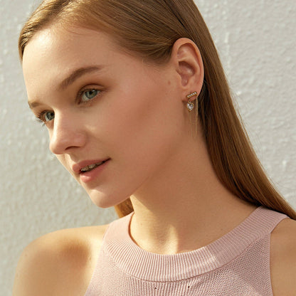 RB CZ Heart Chain Dangle Drop Earrings - 18K Gold Plated