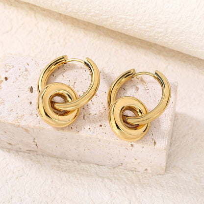 RB Pendant Drop Hoop Huggie Earrings - 18K Gold Plated