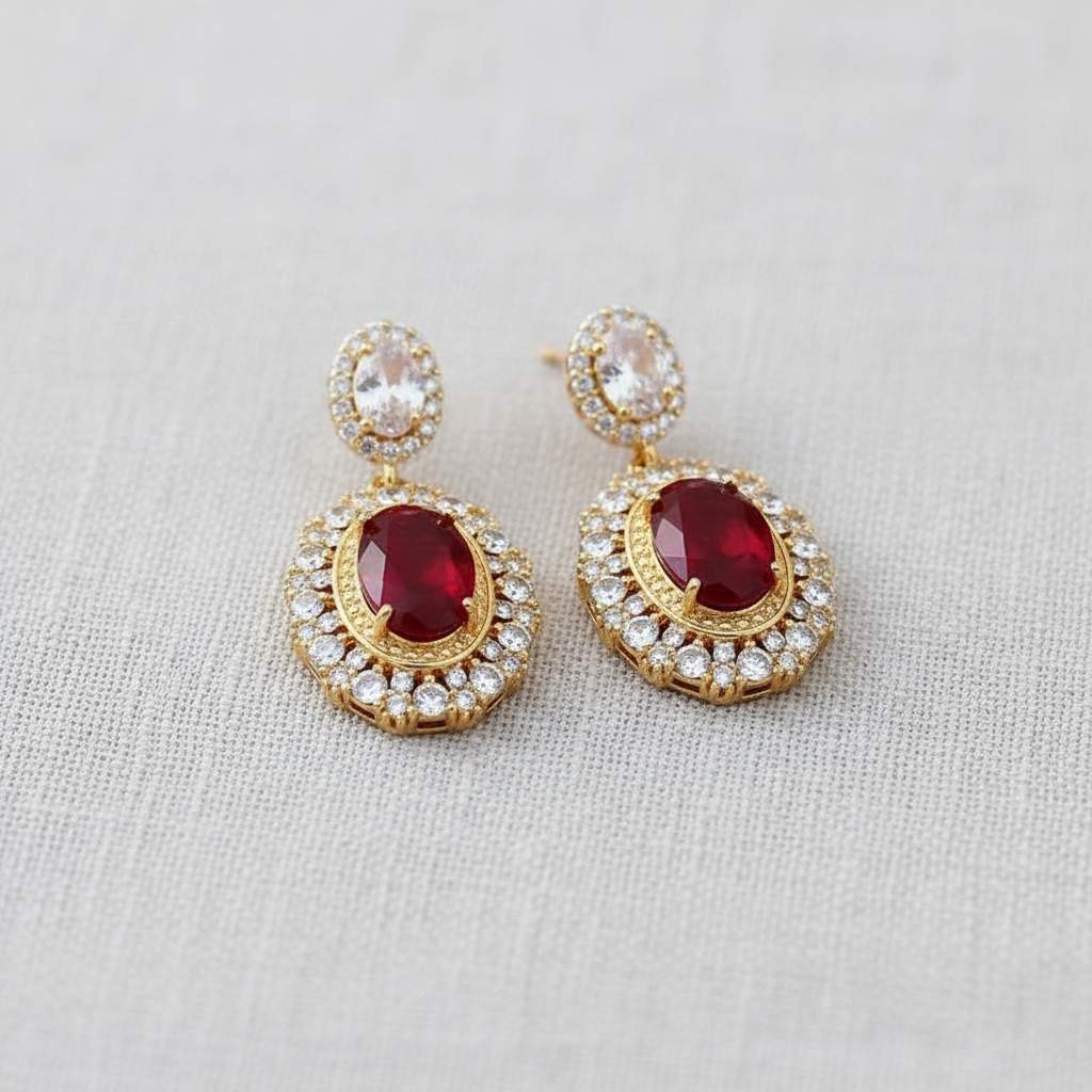 CD Vintage Jewel Drop Earrings - Red