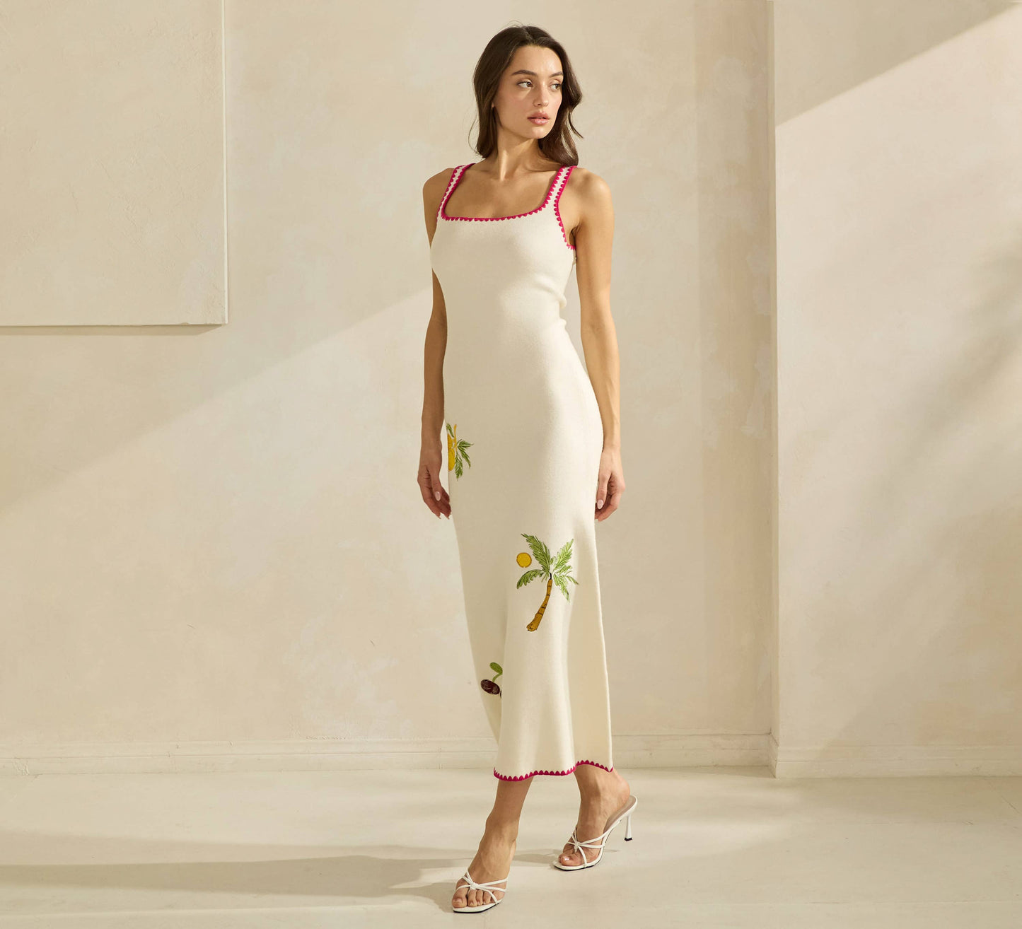 Able Lemon Embroidered Sweater Dress - Cream