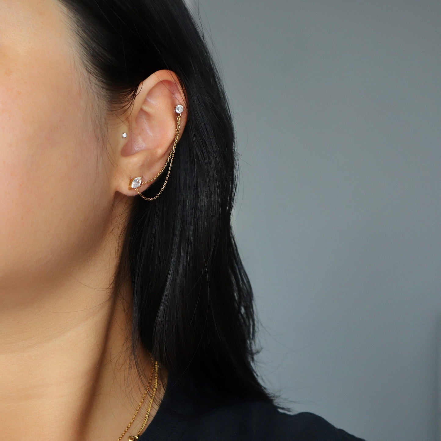 Jessa Ryann Double Chain Studs - Gold