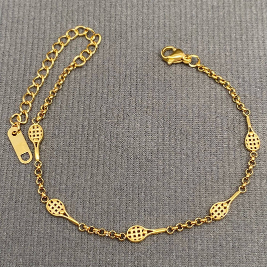 Tennis Racket Linked 18K Golden S.Steel Bracelet - FGS