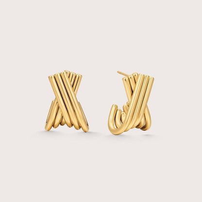 Saint Fatale Daphne Cross Ribbed Earrings - Gold