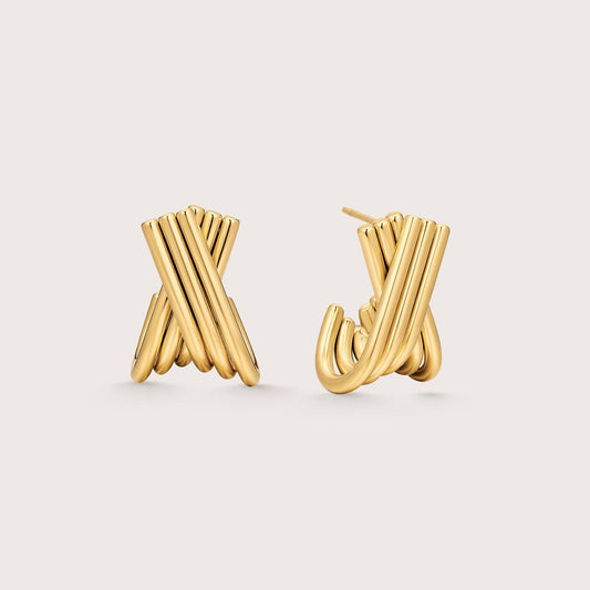 Saint Fatale Daphne Cross Ribbed Earrings - Gold